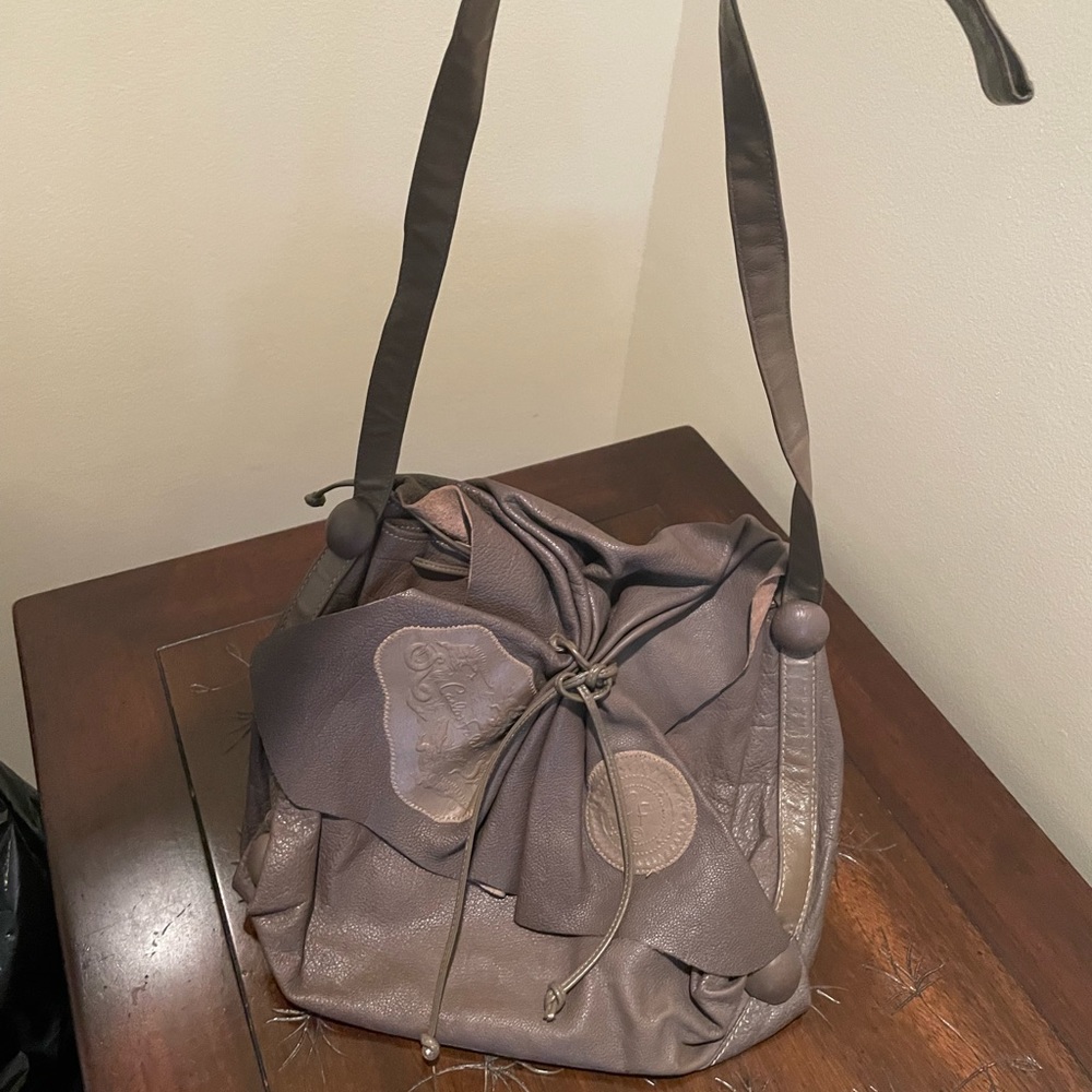 Vintage ‘80’s gray leather bag with embellishments